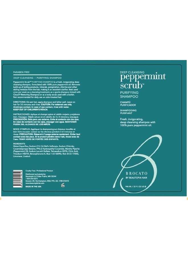 Brocato Peppermint Scrub Purifying Shampoo, Deep Cleansing, 32 Oz. | Fresh, Invigorating, & Lightweight with Pure Peppermint Oil | Ideal for Oily to Normal Hair Types | Sulfate & Paraben Free - Image 2