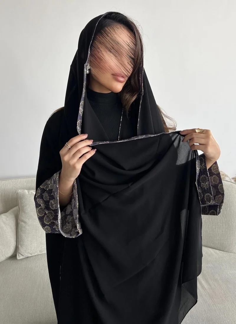 Lusin Abaya Royal Crepe Abaya with Luxe Folded Indian Linen Sleeves