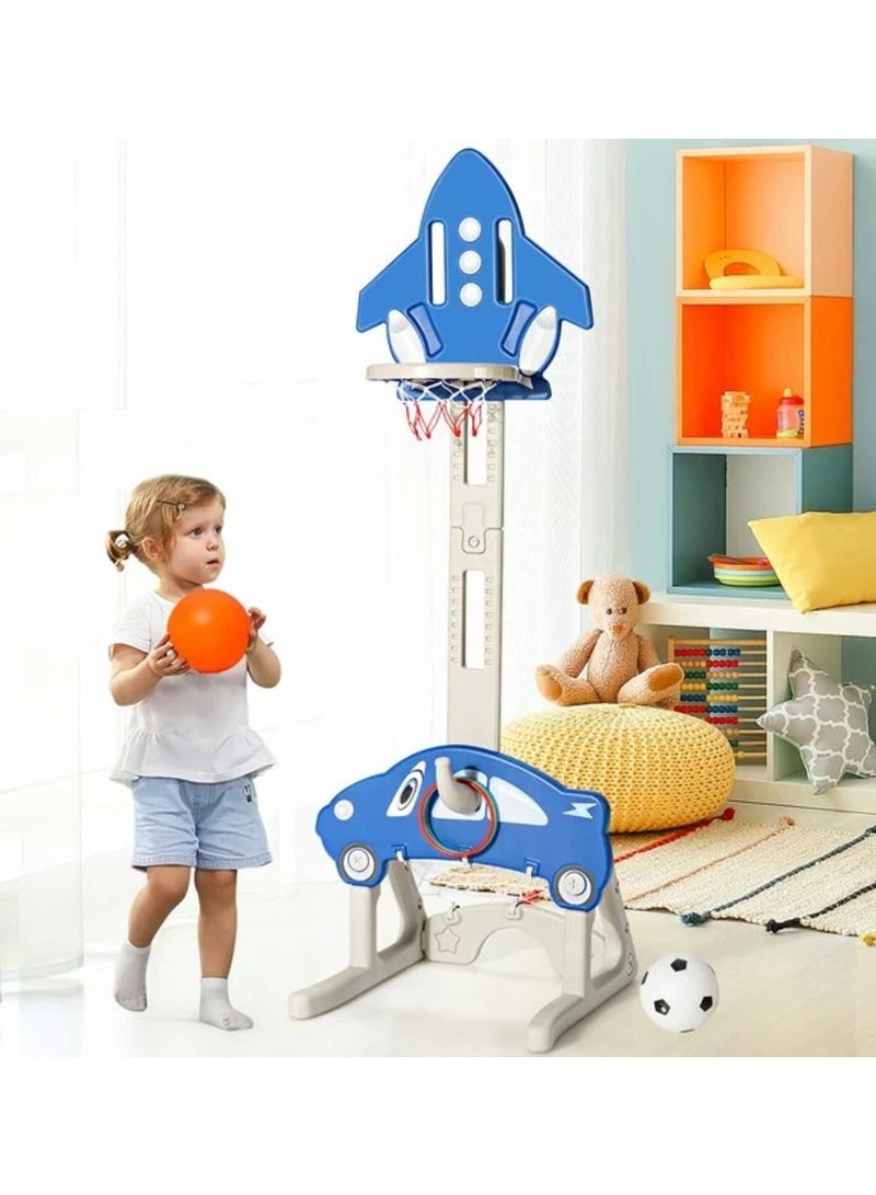 فول جوي مجموعة كرة السلة 3 في 1 على شكل صاروخ تجمع بين لعبة كرة السلة و كرة القدم ولعبة الرمي الدائري ,أزرق - Image 2