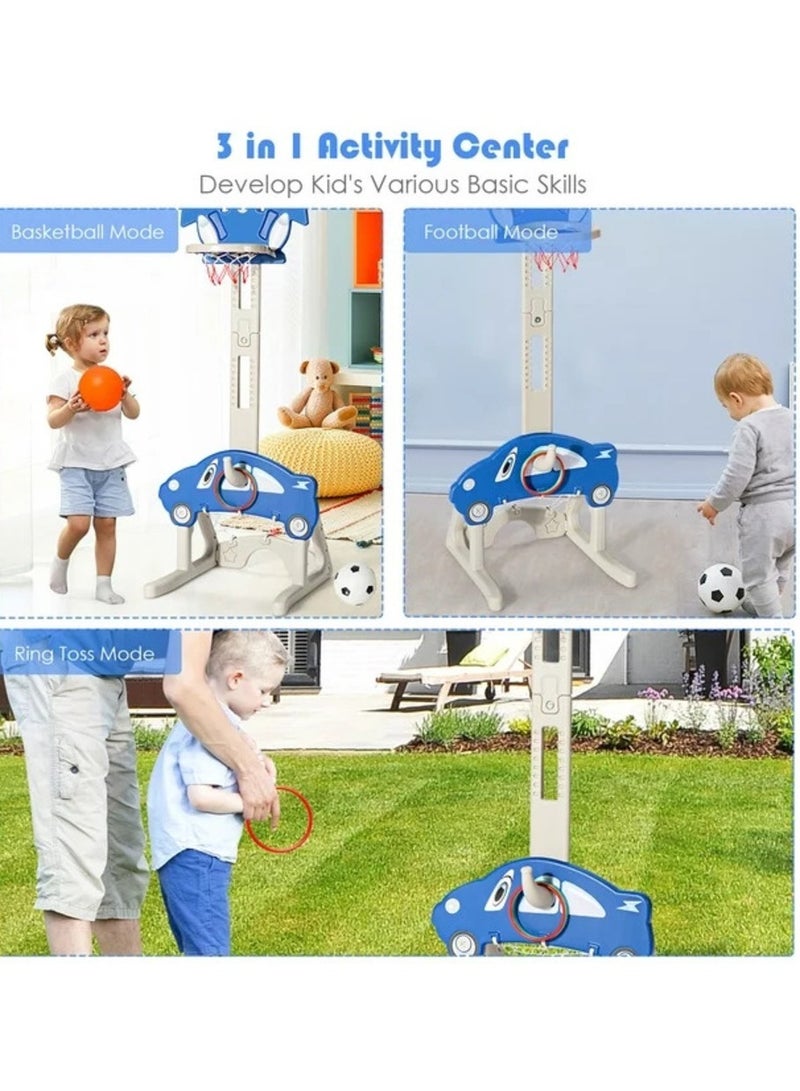 فول جوي مجموعة كرة السلة 3 في 1 على شكل صاروخ تجمع بين لعبة كرة السلة و كرة القدم ولعبة الرمي الدائري ,أزرق - Image 3