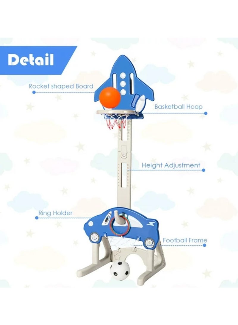 فول جوي مجموعة كرة السلة 3 في 1 على شكل صاروخ تجمع بين لعبة كرة السلة و كرة القدم ولعبة الرمي الدائري ,أزرق - Image 4