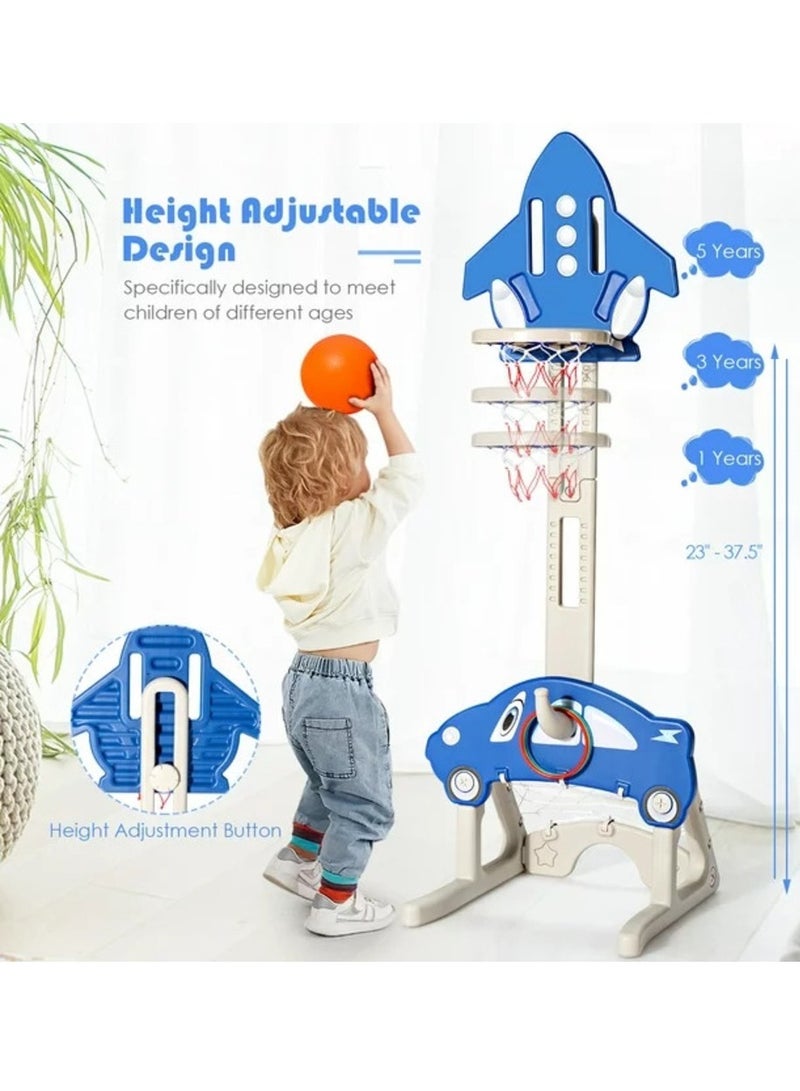 فول جوي مجموعة كرة السلة 3 في 1 على شكل صاروخ تجمع بين لعبة كرة السلة و كرة القدم ولعبة الرمي الدائري ,أزرق - Image 5