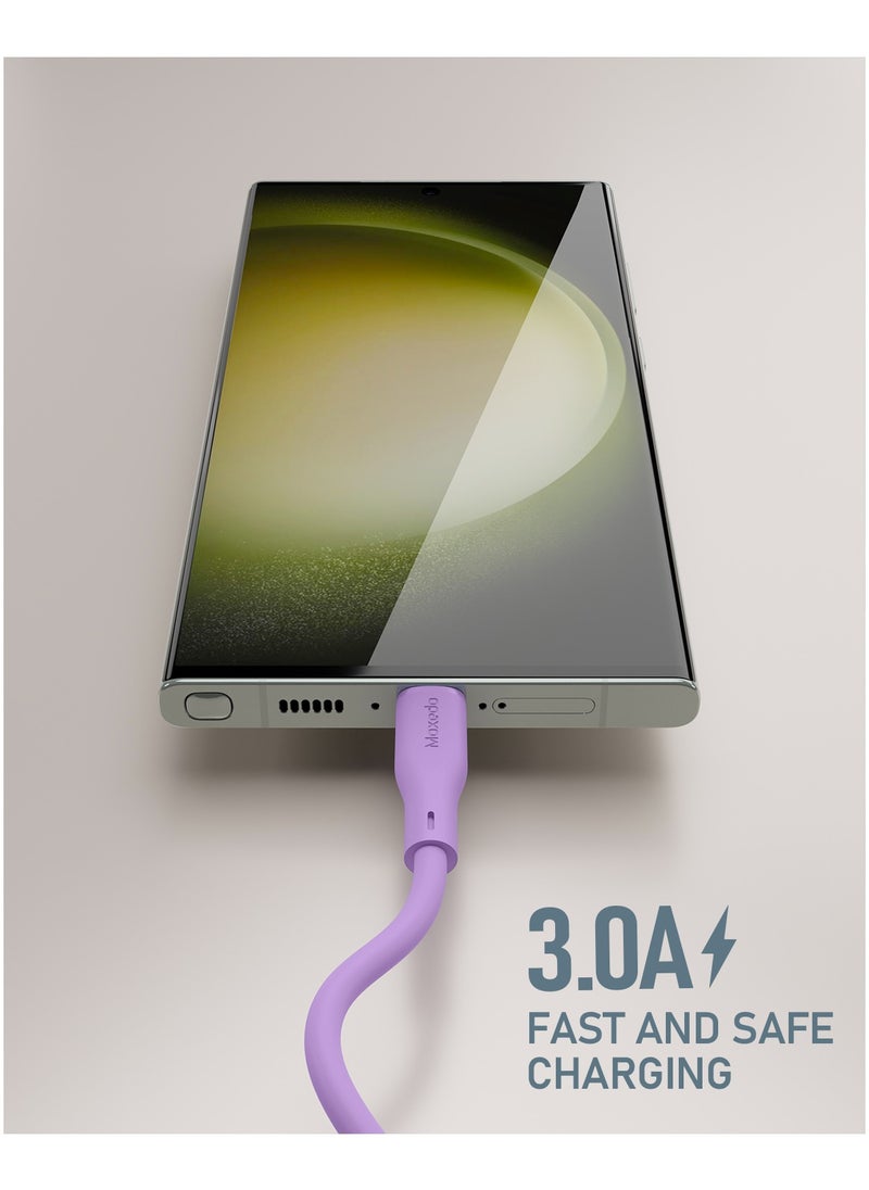Moxedo - Moxedo Cavo X Pro USB-A to USB-C Silicone Cable 3.0A Fast Charge and Data Sync Compatible for Galaxy S21/S20/S10/Note 10/9/A51/A11/Switch/Pixel/LG & more (Purple 2m) - Image 1