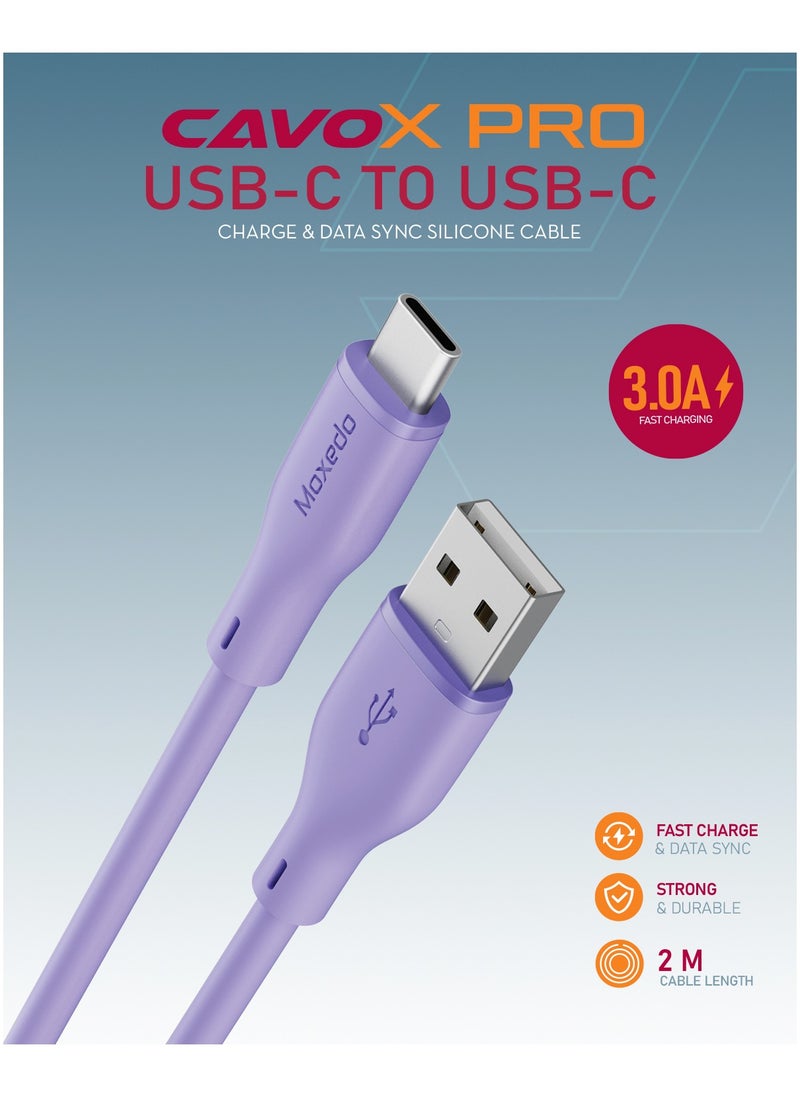 Moxedo - Moxedo Cavo X Pro USB-A to USB-C Silicone Cable 3.0A Fast Charge and Data Sync Compatible for Galaxy S21/S20/S10/Note 10/9/A51/A11/Switch/Pixel/LG & more (Purple 2m) - Image 1