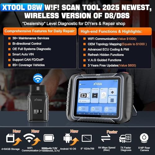 XTOOL D8W Wireless Bidirectional Scan Tool, 2025 OBD2 Scanner with Topology, 3-Year Updates(Value 600), ECU Coding, PMI, 38+ Resets, Full Diagnostic Scanner for Car, Crankshaft Relearn, CAN FD/DoIP - Image 2