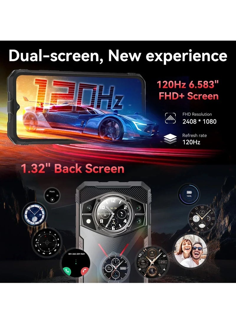 Cubot - KINGKONG AX Rugged Mobile Phone 6.583Inch FHD+ Dual Screen Octa Core 12GB+256GB Android 14 100MP 5100mAh 33W Fast Charge 4G Dual Sim NFC - Black - Image 1