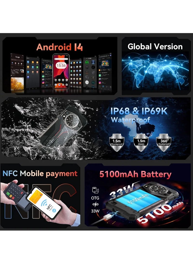 Cubot - KINGKONG AX Rugged Mobile Phone 6.583Inch FHD+ Dual Screen Octa Core 12GB+256GB Android 14 100MP 5100mAh 33W Fast Charge 4G Dual Sim NFC - Black - Image 1