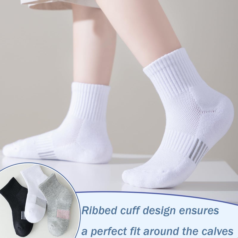 hakugoo Kids White Ankle Athletic Socks - 12 Pairs Cushioned Quarter Socks for Boys Girls, Breathable Mesh Cotton, 7-10 Years Youth (White, M) - Image 4