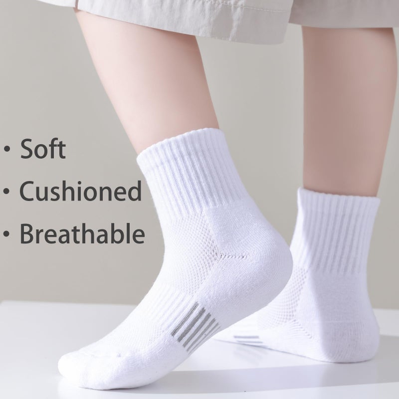hakugoo Kids White Ankle Athletic Socks - 12 Pairs Cushioned Quarter Socks for Boys Girls, Breathable Mesh Cotton, 7-10 Years Youth (White, M) - Image 3