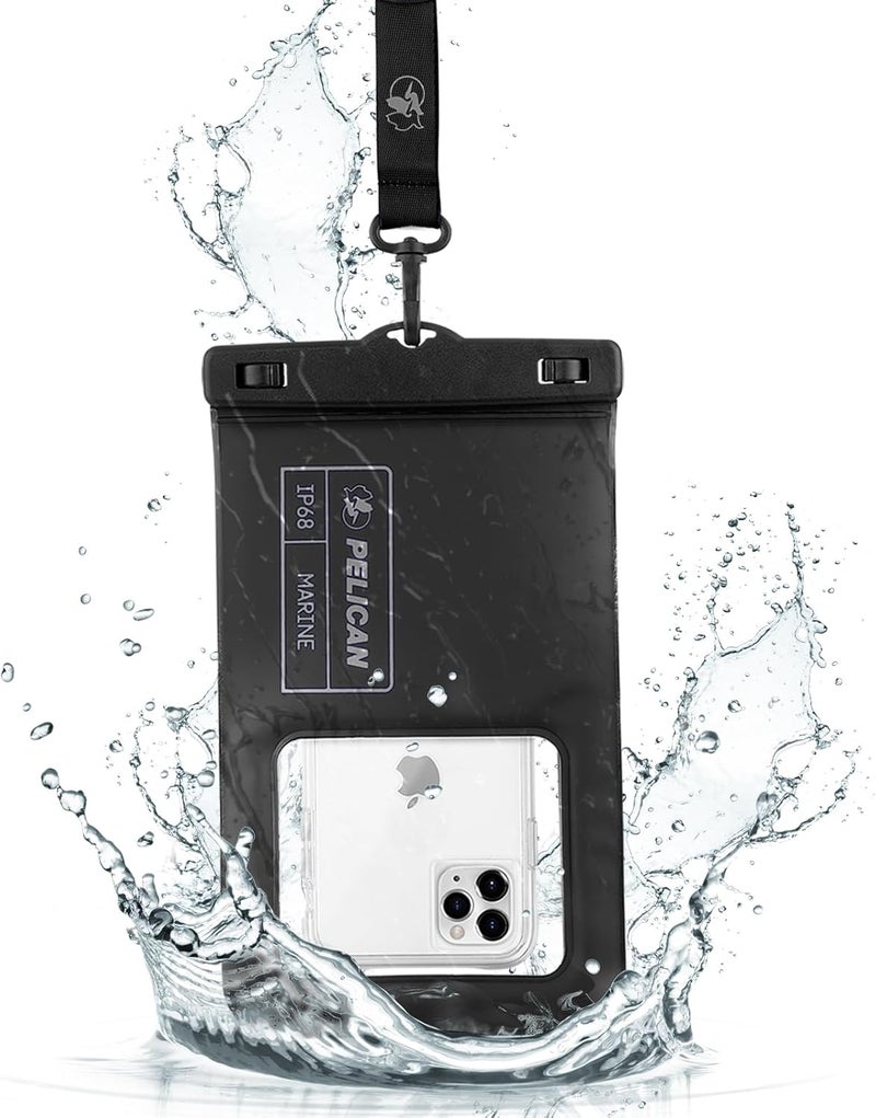 Pelican Marine - IP68 Waterproof Phone Pouch/Case (XL Size) - Floating Waterproof Phone Case For iPhone 14 Pro Max/ 13 Pro Max/ 12 Pro Max/ 11/ S23 Ultra/Pixel 7- Detachable Lanyard - Black - Image 1