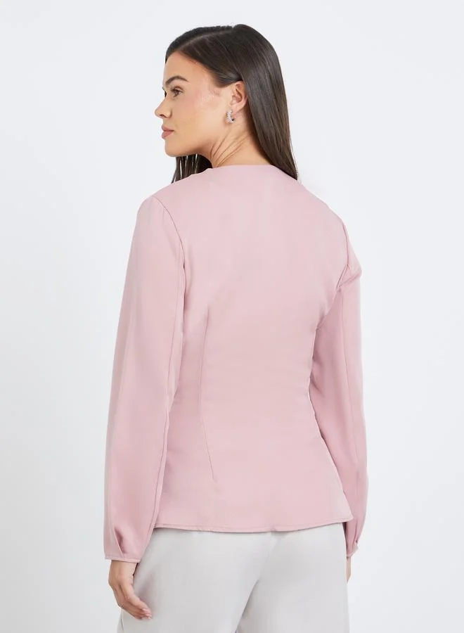 Styli Styli Solid Round Neck Buttoned Blouse