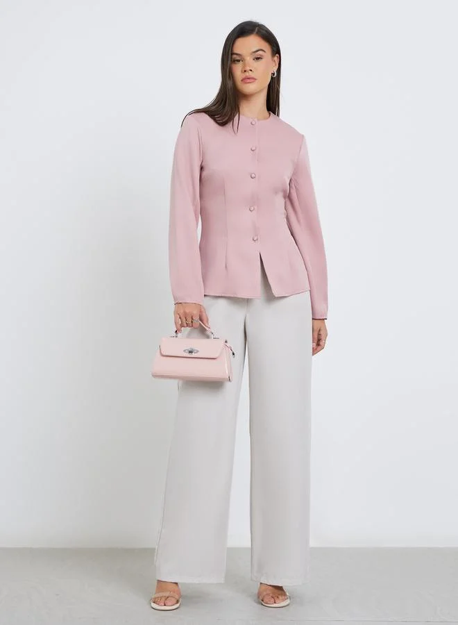 Styli Styli Solid Round Neck Buttoned Blouse