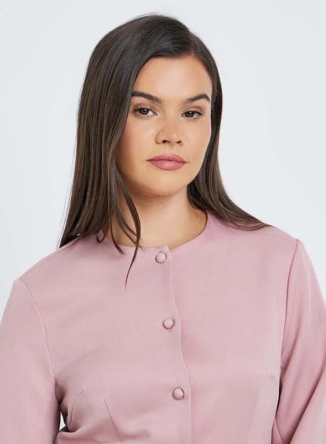 Styli Styli Solid Round Neck Buttoned Blouse