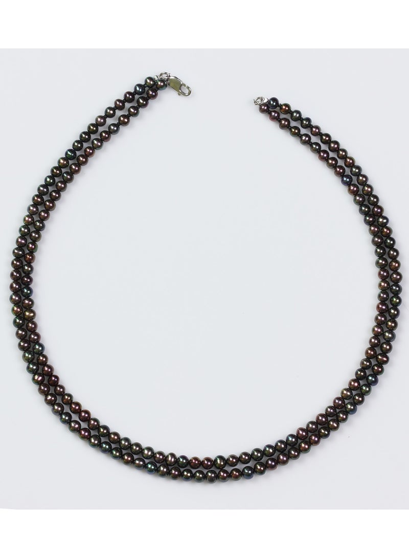 MIKURA Necklace 2ST 42/44cm, Freshwater Pearls, A Quality, Treated Black Color, 5.0-4.5MM, 18KW  - Image 1