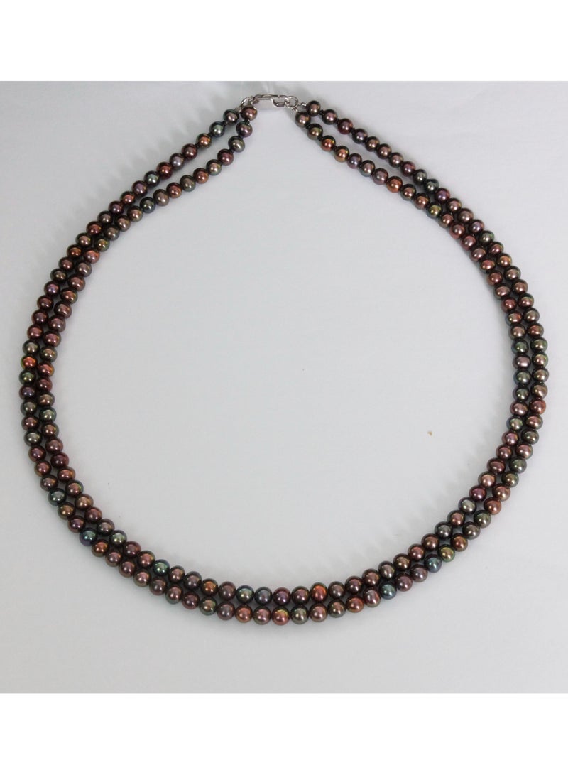 MIKURA Necklace 2ST 42/44cm, Freshwater Pearls, A Quality, Treated Black Color, 5.0-4.5MM, 18KW  - Image 2