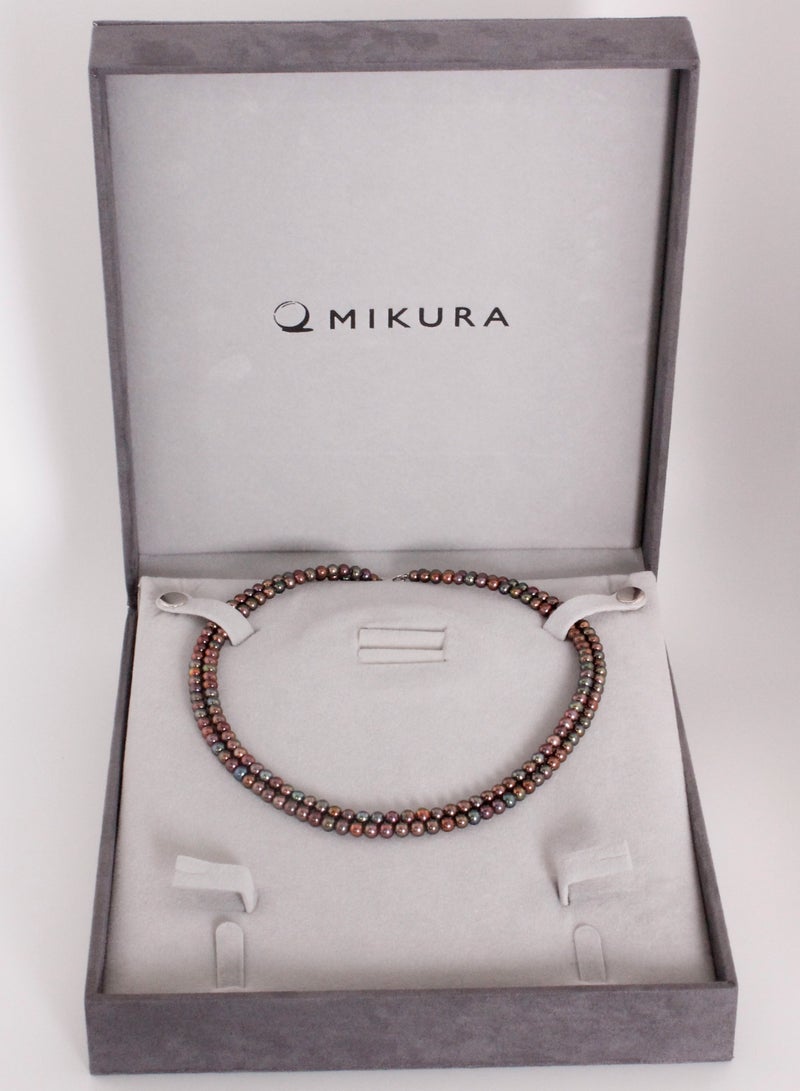 MIKURA Necklace 2ST 42/44cm, Freshwater Pearls, A Quality, Treated Black Color, 5.0-4.5MM, 18KW  - Image 3