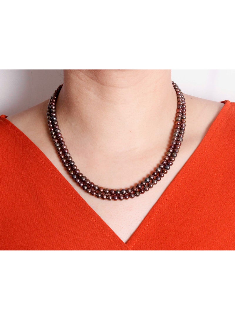MIKURA Necklace 2ST 42/44cm, Freshwater Pearls, A Quality, Treated Black Color, 5.0-4.5MM, 18KW  - Image 4