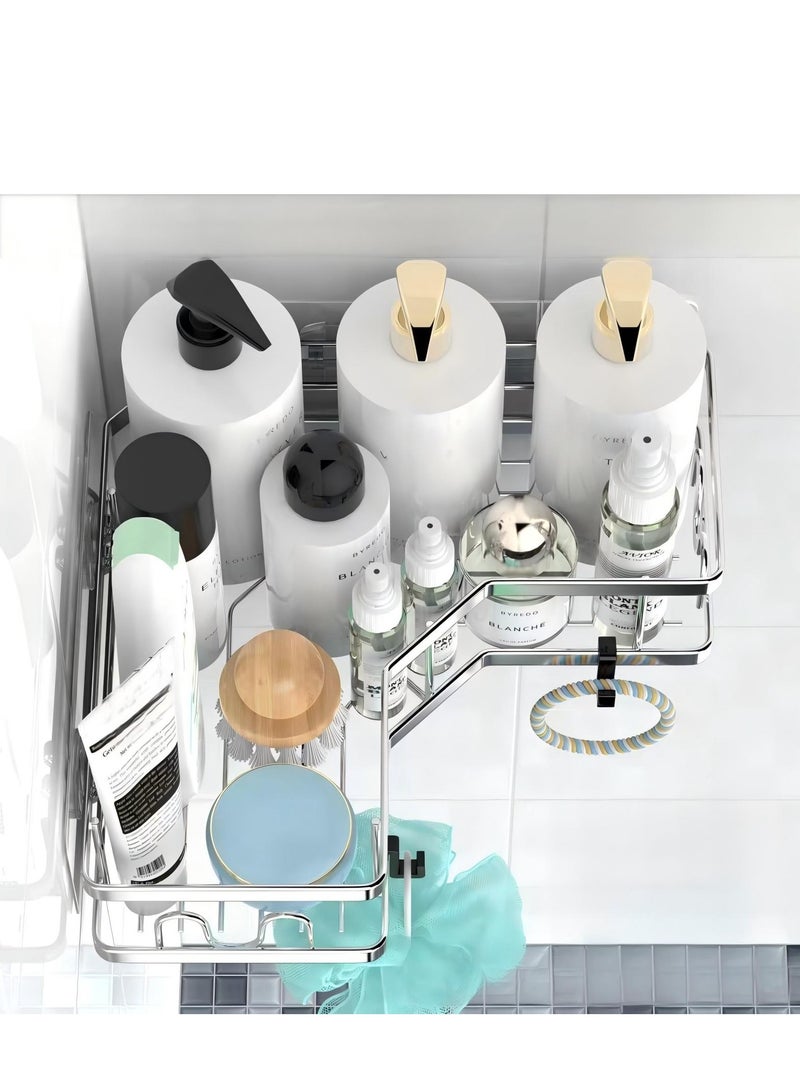 Corner Shower Caddy, Bathroom Shower Organiser, No Drilling Shower Shelf, Adhesive Shower Storage Rack, Stainless Steel Silver  - Image 4