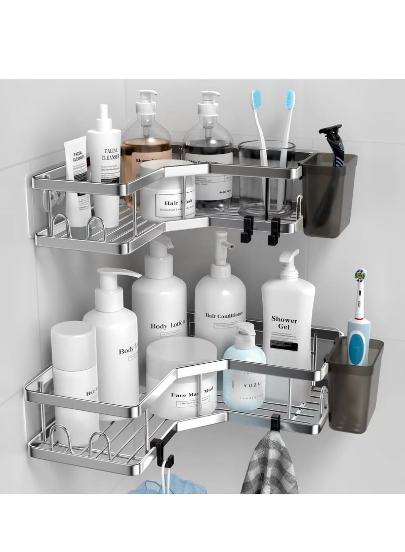Corner Shower Caddy, Bathroom Shower Organiser, No Drilling Shower Shelf, Adhesive Shower Storage Rack, Stainless Steel Silver  - Image 1