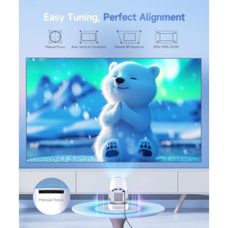 جهاز عرض صغير مزود بتقنية WiFi 6 وBluetooth 5.4، وأجهزة عرض محمولة تدعم 4K، ومكبر صوت بقاعدة صوت 5 وات، وجهاز عرض عمودي تلقائي قابل للدوران 180 درجة للأفلام المنزلية والخارجية HY300Pro+ - Image 4