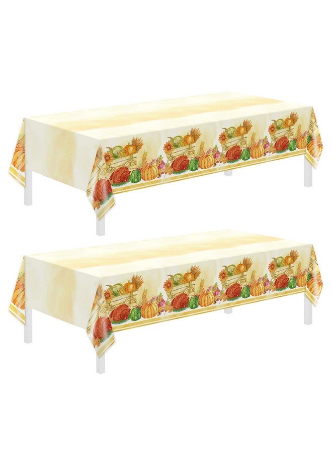 Childom Disposable Tablecloths, 2 Pack Plastic Tablecloths 54 x 108 Inch Pumpkin Maple Table Cloth for Rectangle, Thanksgiving Decoration, Outdoor Picnic - Image 1
