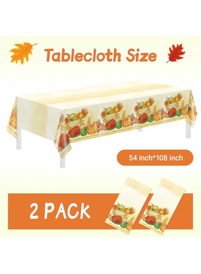 Childom Disposable Tablecloths, 2 Pack Plastic Tablecloths 54 x 108 Inch Pumpkin Maple Table Cloth for Rectangle, Thanksgiving Decoration, Outdoor Picnic - Image 2