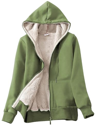 Yeokou Women's Casual Full Zip Up Sherpa Lined Hoodie Sweatshirt Jacket Coat(Grass-XS) - Image 1