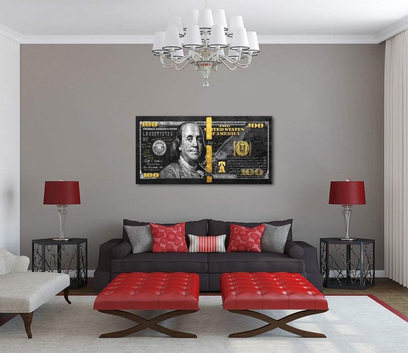 اي ار اس لوحة فنية تجريدية مطبوعة على قماش من ARS، تصور ورقة نقدية ذهبية من فئة 100 دولار، مناسبة للمكتب وغرفة المعيشة وغرفة النوم، كهدية - متوفرة بأحجام مختلفة - Image 4