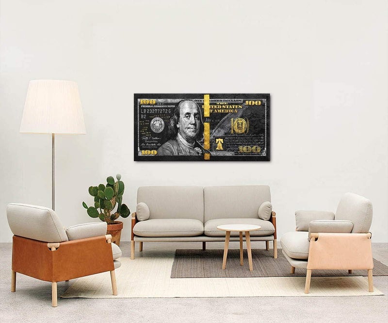 اي ار اس لوحة فنية تجريدية مطبوعة على قماش من ARS، تصور ورقة نقدية ذهبية من فئة 100 دولار، مناسبة للمكتب وغرفة المعيشة وغرفة النوم، كهدية - متوفرة بأحجام مختلفة - Image 3