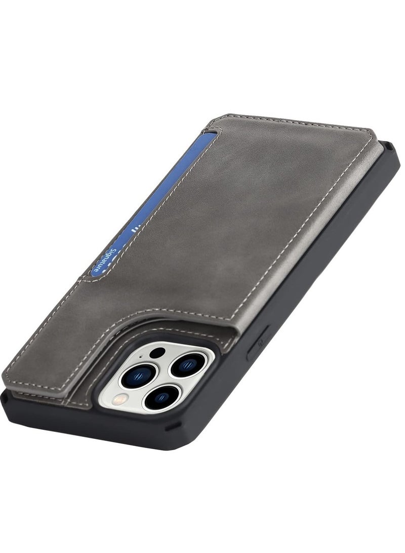 For IPhone 12 Pro Max Wallet Case With Card Holder PU Leather Kickstand Magnetic Clasp Flip Shockproof Cover Case With Strap For IPhone 12 Pro Max - Gray - Image 5