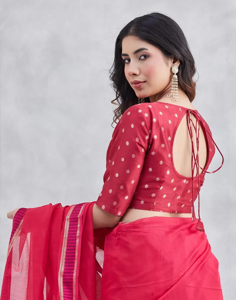 Fabindia  Wine Cotton Viscose Metallized Fibre Blend Woven Buti Stitched Blouse for Women | Best Price UAE