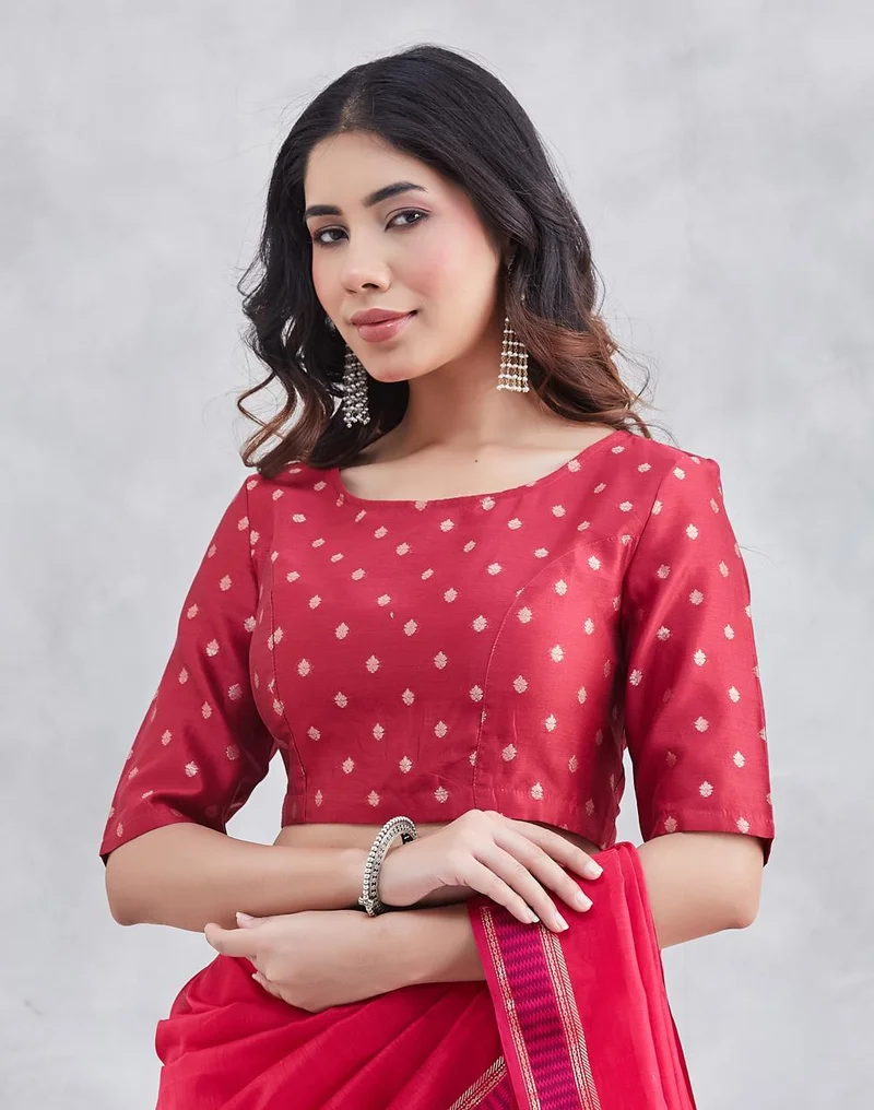 Fabindia  Wine Cotton Viscose Metallized Fibre Blend Woven Buti Stitched Blouse for Women | Best Price UAE