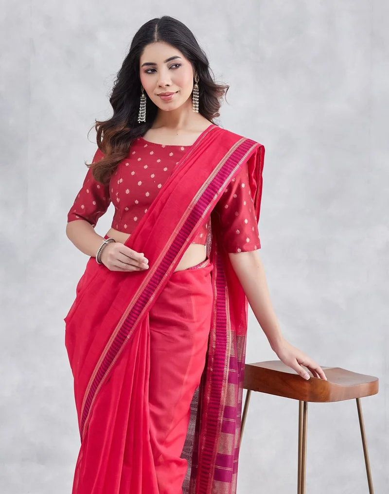 Fabindia  Wine Cotton Viscose Metallized Fibre Blend Woven Buti Stitched Blouse for Women | Best Price UAE