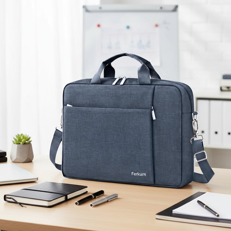 Ferkurn Laptop Case Sleeve 15.6 16 Inch Laptop Bag for Women Men Compatible with HP Envy Pavilion/Dell Inspiron XPS/Lenovo/Acer, Shoulder Strap Carrying Briefcase Computer Messenger Bag Case, Grey - Image 2