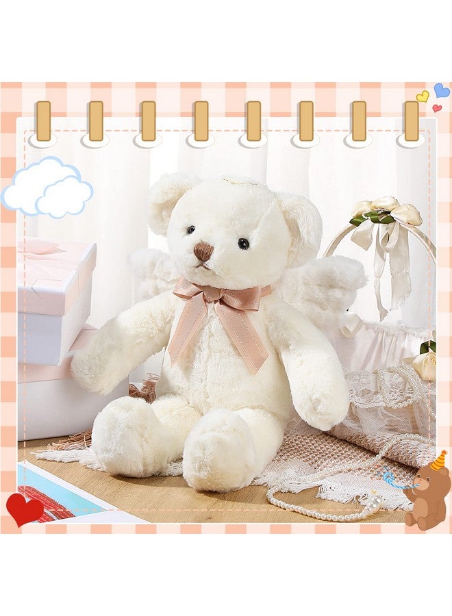 Sratte دب ملون أنجل بارتفاع 16 إنش دمية دب محشوة لطيفة مع أجنحة وقوس دمى دب أبيض لصديقة أو حبيبة أو عائلة أو ولد أو بنت لعيد الميلاد أو حفلة استقبال المولود أو المعمودية أو التعميد - Image 2