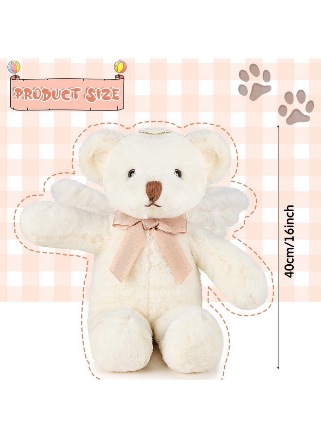 Sratte دب ملون أنجل بارتفاع 16 إنش دمية دب محشوة لطيفة مع أجنحة وقوس دمى دب أبيض لصديقة أو حبيبة أو عائلة أو ولد أو بنت لعيد الميلاد أو حفلة استقبال المولود أو المعمودية أو التعميد - Image 3