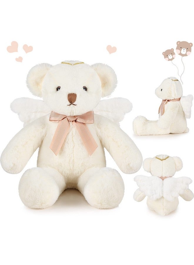 Sratte دب ملون أنجل بارتفاع 16 إنش دمية دب محشوة لطيفة مع أجنحة وقوس دمى دب أبيض لصديقة أو حبيبة أو عائلة أو ولد أو بنت لعيد الميلاد أو حفلة استقبال المولود أو المعمودية أو التعميد - Image 1