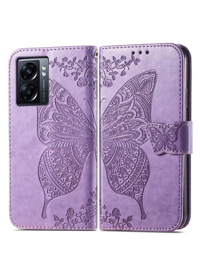 اس-توب جراب هاتف OPPO A77 من الجلد المنقوش بنقشة زهور الحب على شكل فراشة - Image 2