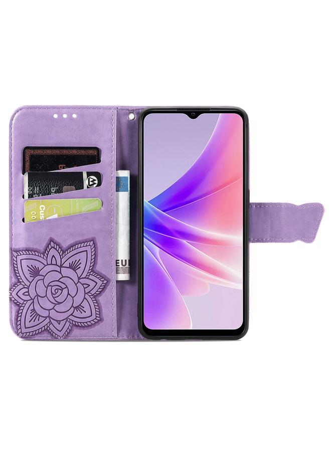 اس-توب جراب هاتف OPPO A77 من الجلد المنقوش بنقشة زهور الحب على شكل فراشة - Image 3