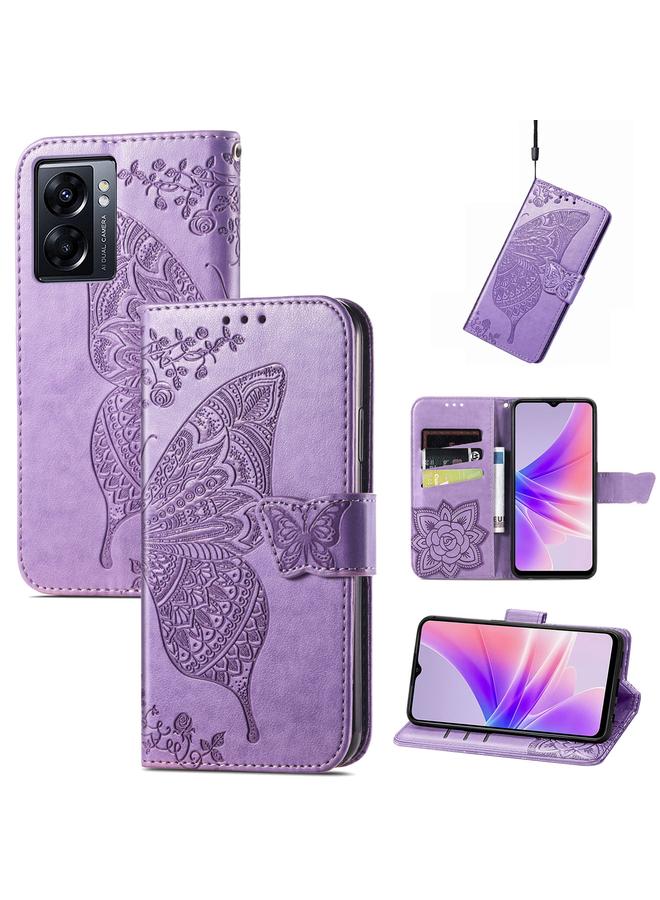 اس-توب جراب هاتف OPPO A77 من الجلد المنقوش بنقشة زهور الحب على شكل فراشة - Image 1