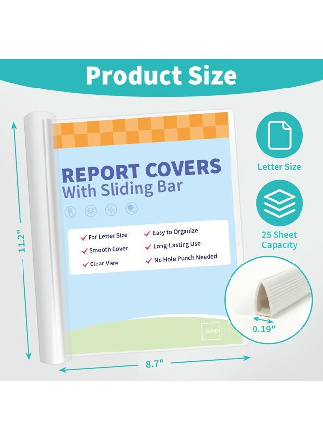 Binditek 12 Pack Clear Report Covers with Sliding Bars, 5mm Sliding Bar File Folder, 25 Sheet Capacity, Letter Size, 5.5 Mil Thick, White, for Students and Coworkers - Image 2