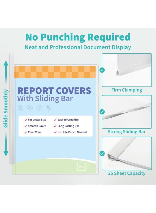 Binditek 12 Pack Clear Report Covers with Sliding Bars, 5mm Sliding Bar File Folder, 25 Sheet Capacity, Letter Size, 5.5 Mil Thick, White, for Students and Coworkers - Image 5