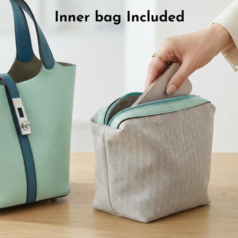 Kadynow Tote Bag for Women Vegan Leather Bucket Purse for Women Top Handle Handbag Shoulder Bag with Detachable Small Purse Pea Light Green - Image 4