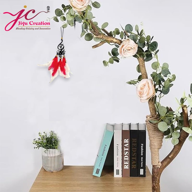 Jiyu Creation Car Hanging Ornament omred White Dream Catcher for Positive Energy Rearview Mirror Charm Home and Temple Decor Durable Acrylic with Original Feathers - Image 2