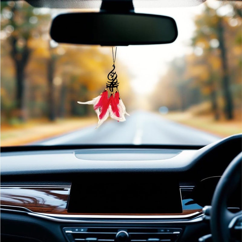 Jiyu Creation Car Hanging Ornament omred White Dream Catcher for Positive Energy Rearview Mirror Charm Home and Temple Decor Durable Acrylic with Original Feathers - Image 1