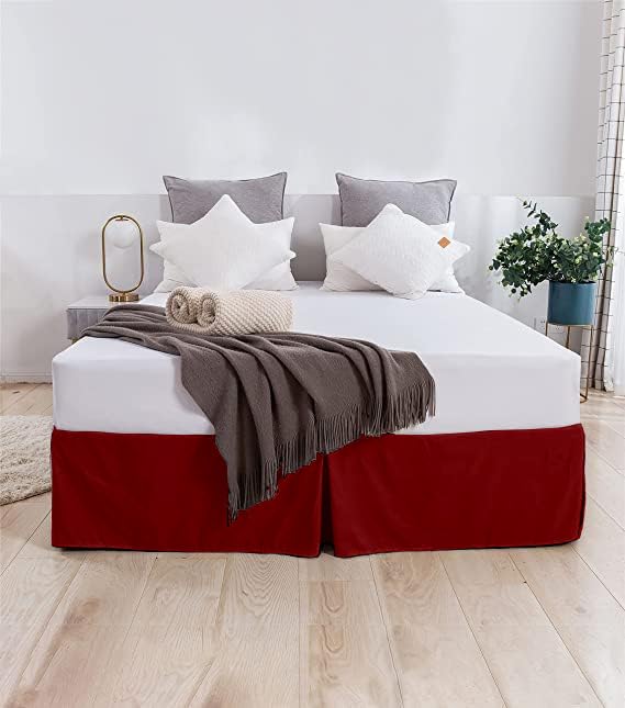 SLEEPINO SLEEPINO Box Pleated Bed Skirt King Size 72x78 Inches 18 Inch Tailored Drop Easy Fit King Bed Center Corner Pleats Burgundy 