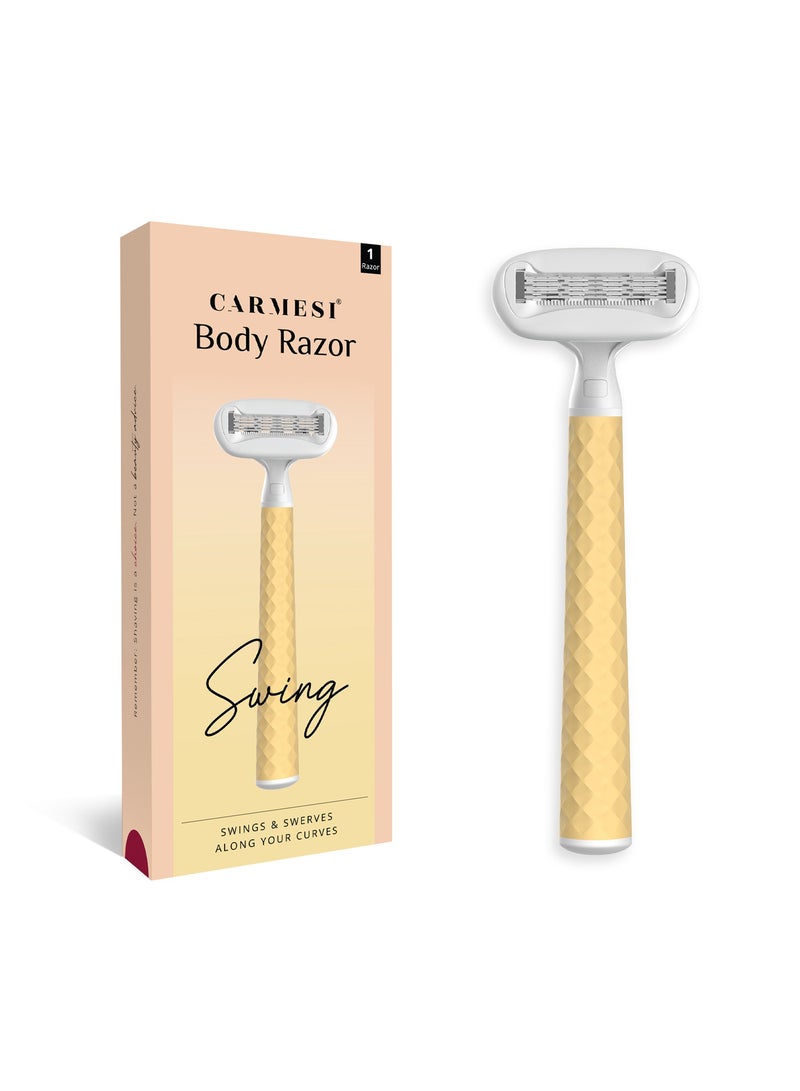 Carmesi Women Body Hair Removal Razor - Painless & Hassle Free Shave - 2 Way Pivot - Aloe Vera Vit E - Smooth 5-Blade Precision - Safe Hygienic  - Diamond Texture Handle - 1 Pc (Yellow Daze) - Image 1