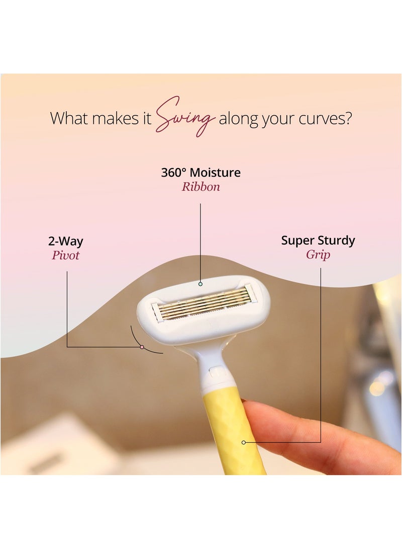 Carmesi Women Body Hair Removal Razor - Painless & Hassle Free Shave - 2 Way Pivot - Aloe Vera Vit E - Smooth 5-Blade Precision - Safe Hygienic  - Diamond Texture Handle - 1 Pc (Yellow Daze) - Image 4