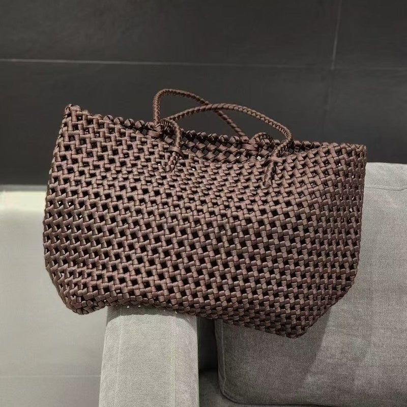 Hand-Woven Woven Tote Bag For Women Fashion Large-Capacity Mother-In-Law Bag Commuter Satchel Shoulder Bag - Image 4