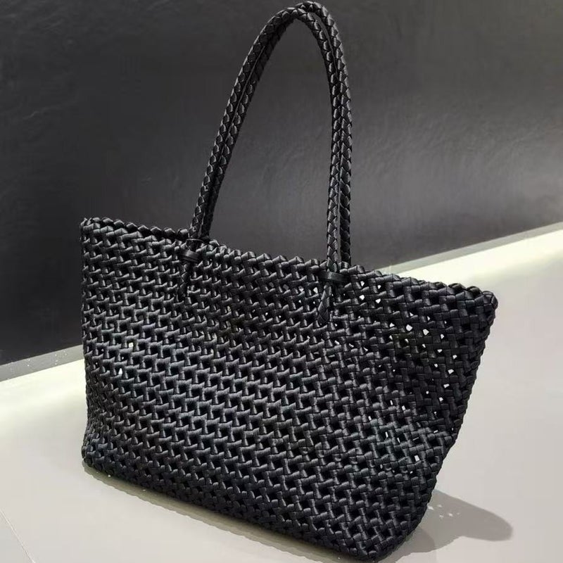 Hand-Woven Woven Tote Bag For Women Fashion Large-Capacity Mother-In-Law Bag Commuter Satchel Shoulder Bag - Image 2